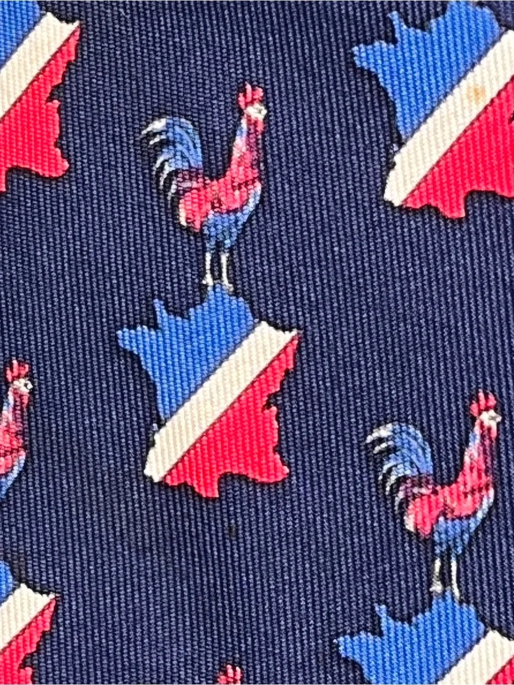 Hermes Navy Tie with Red, White & Blue Rooster and France Motif